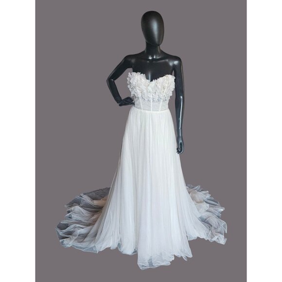 Ivory/Latte Floral Full Tulle Wedding Gown/Removeable Sleeves - Sincerity - Picture 2 of 16